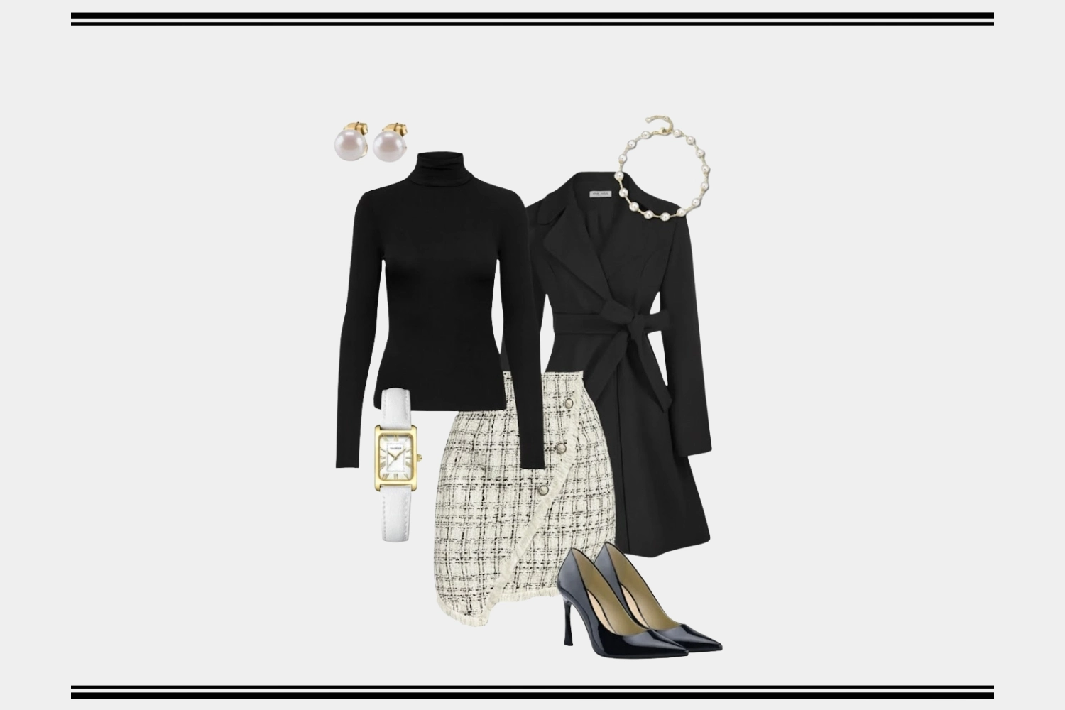 black turtleneck & tweed skirt business casual look