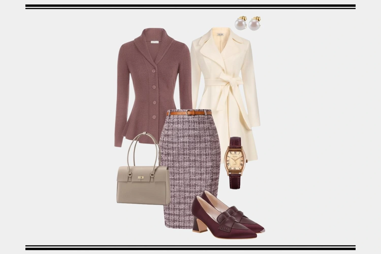 Cozy Cardigan & Tweed Skirt Business-Casual Look