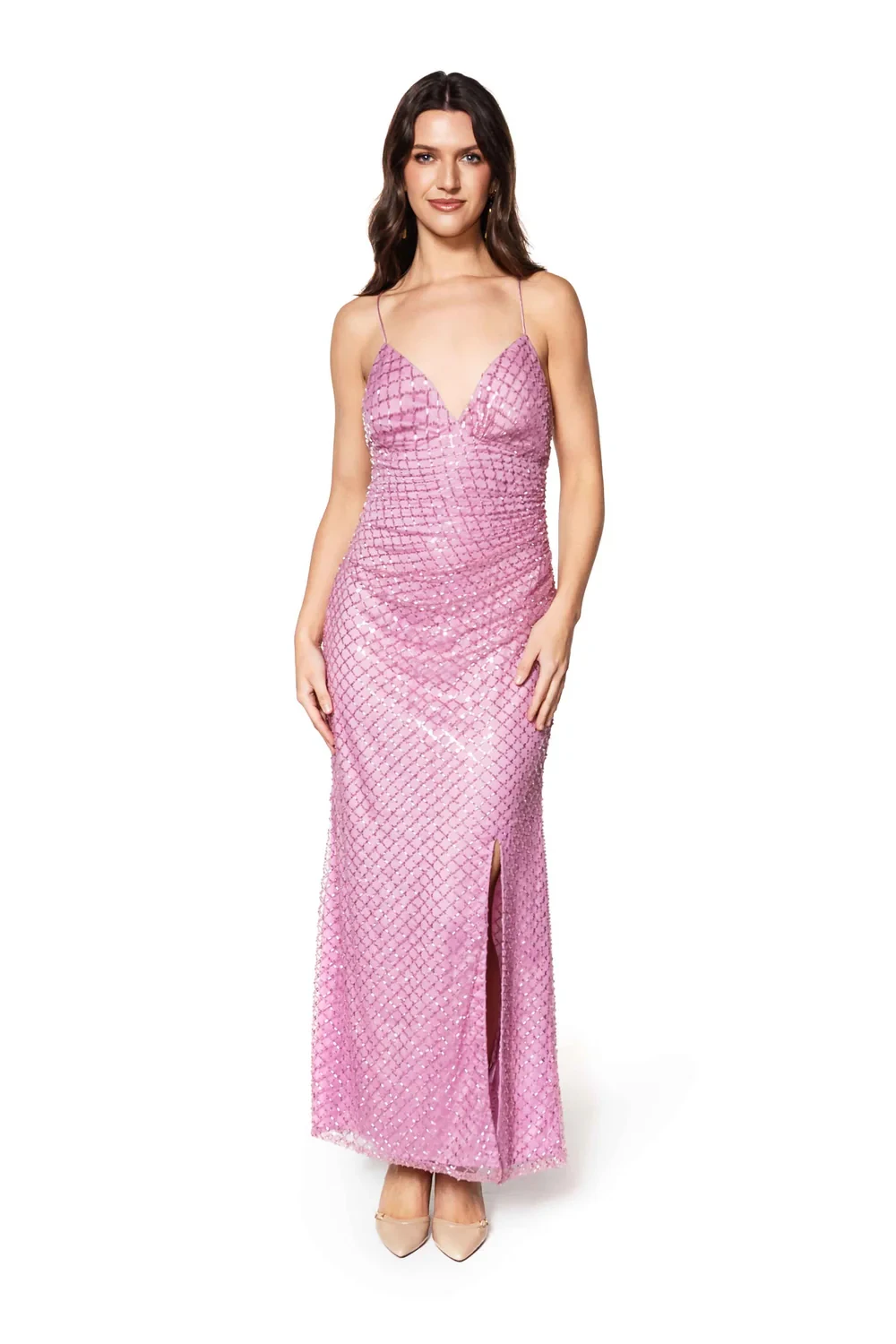 grace diamond lattice embellished gown