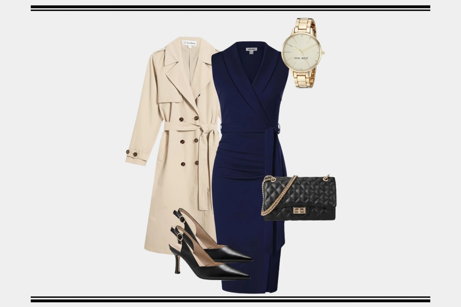 Navy Dress & Trench Coat Business-Casual Look