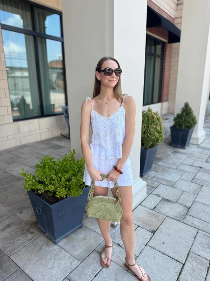 Airy White Cotton and Sage Texture for Casual Summer Weekend Ease
