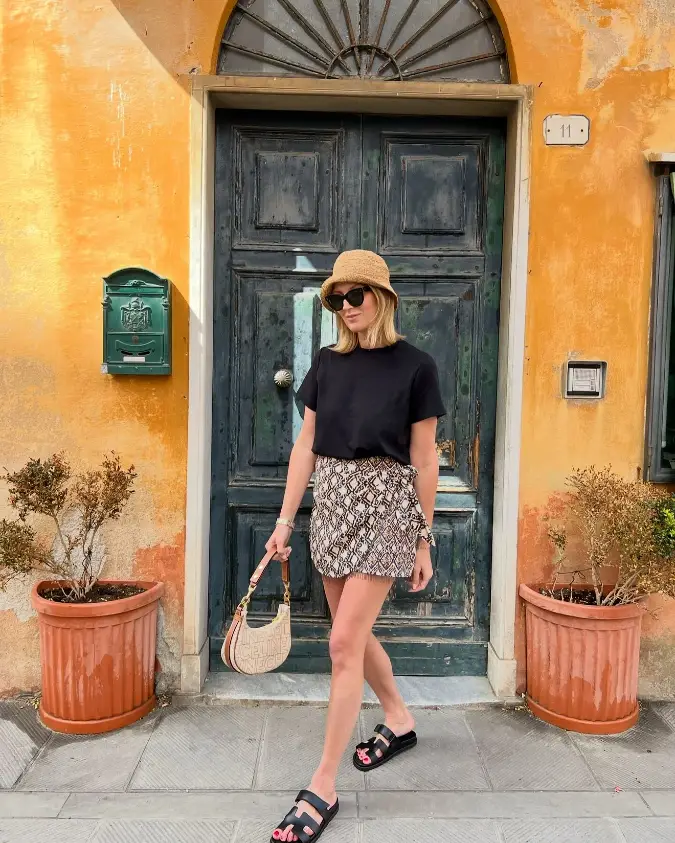 Black and Patterned Earth Tones: Chic Vacation Basics