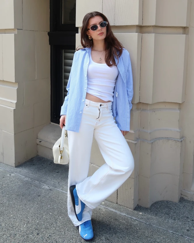 Blue Striped and White Denim Relaxed City Layers