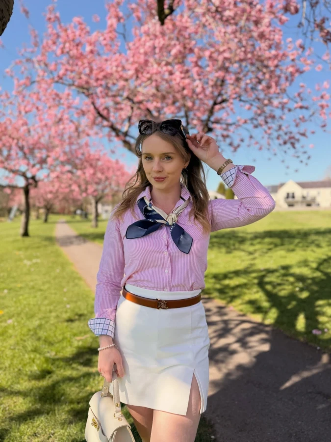 Blush Stripe and Soft White Weekend Feminine Style