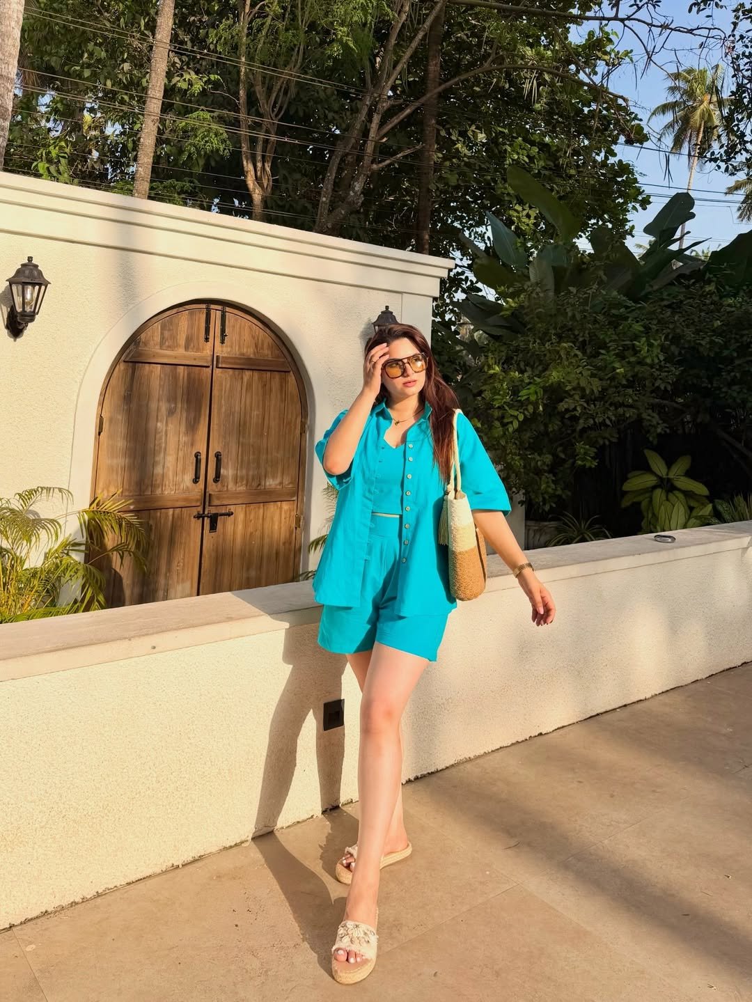Bright Teal Cotton Coordinated Shorts Set - Elevated Casual Summer Outfit