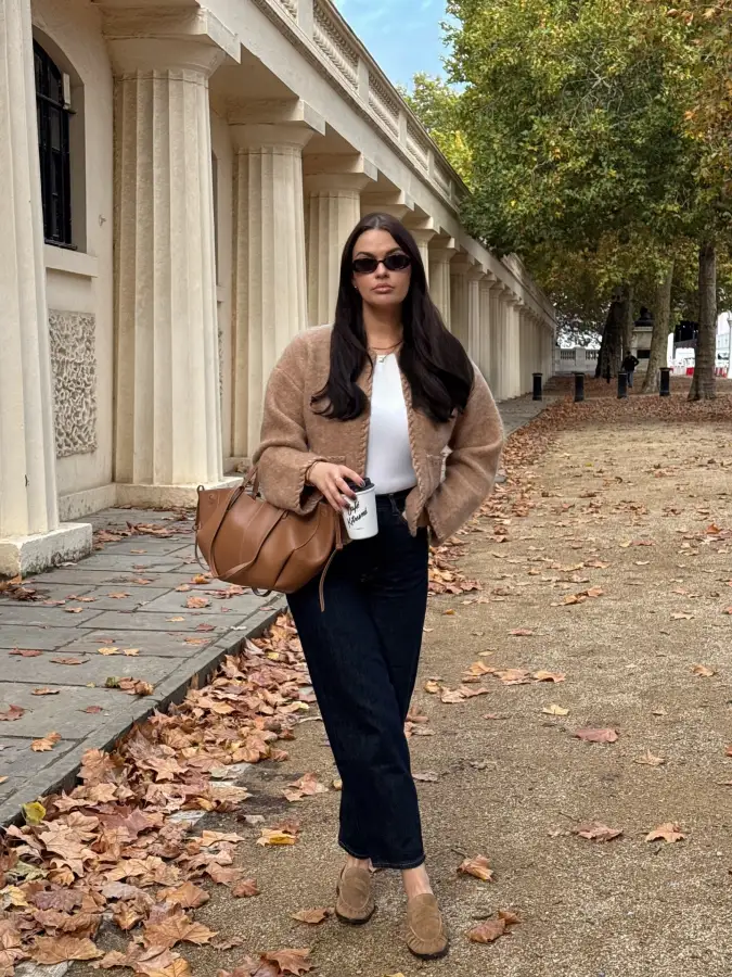 Camel Textured Cardigan and Dark Denim Cozy Weekend Layers