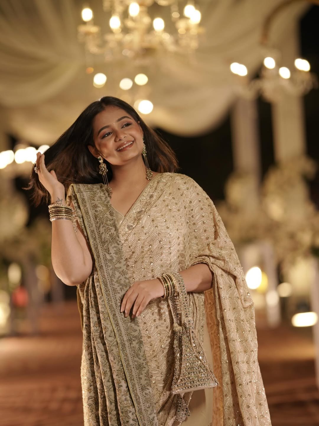Choose Champagne Flowing Traditional Wear For Wedding Farewell Parties