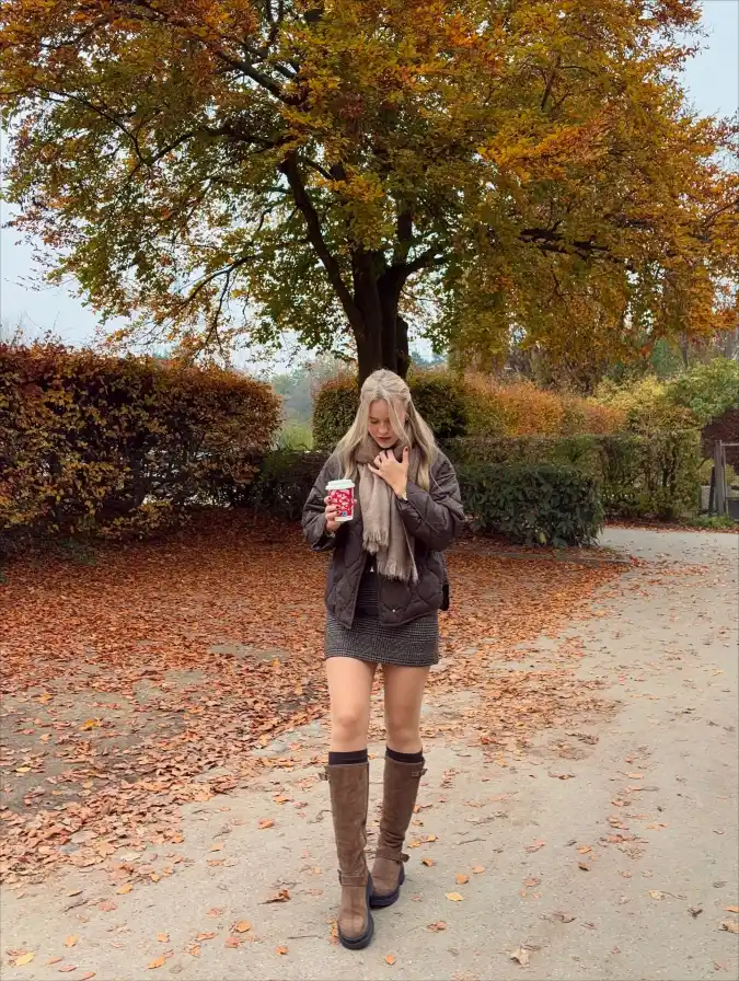 Cocoa Quilted Jacket and Plaid Mini Cozy Weekend Layers