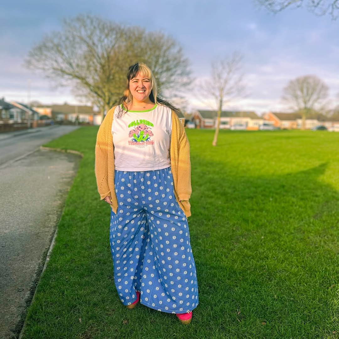 Cozy Mustard Knit and Floral Wide Leg Pants