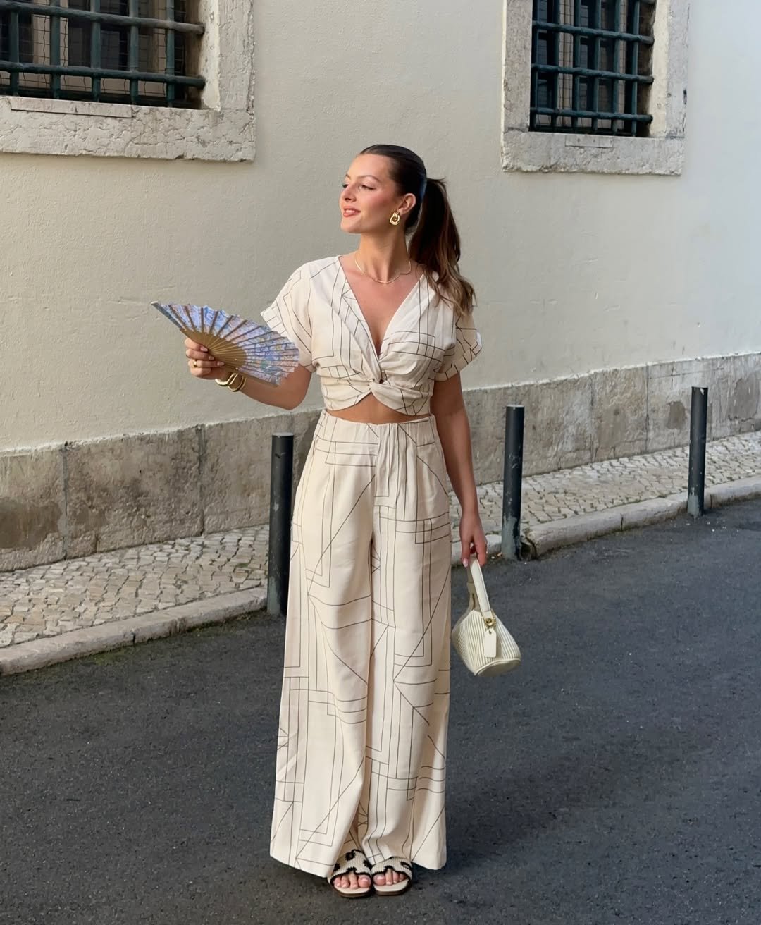 Cream Geometric Wide Leg Matching Set 25 European Summer Outfits For Women