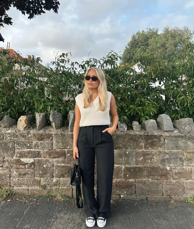 Creamy White and Onyx Wide Leg Transitional Knits