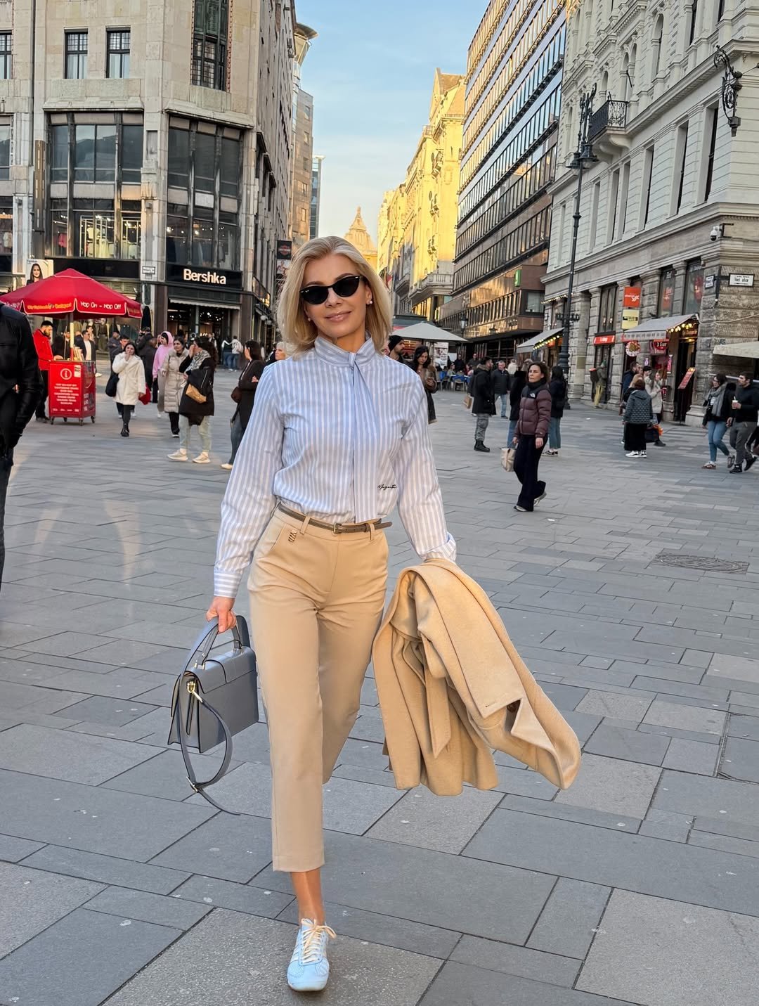 Crisp Blue Striped Tailored Casual Modest Chic