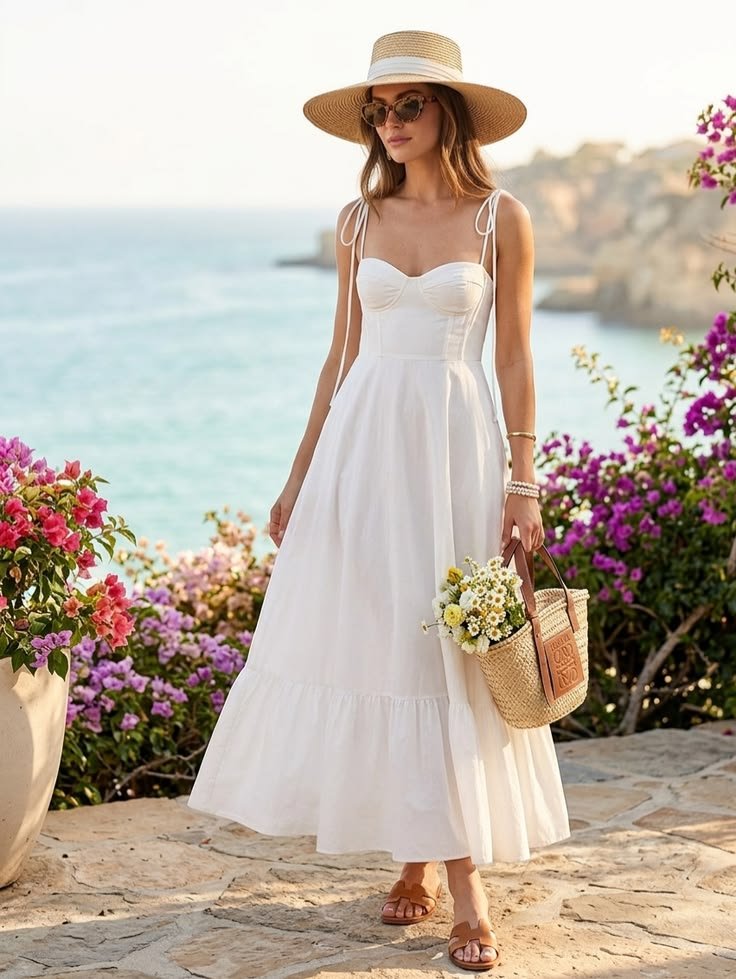 Crisp Linen Tiered Maxi Dress Sun Drenched European Holiday Chic