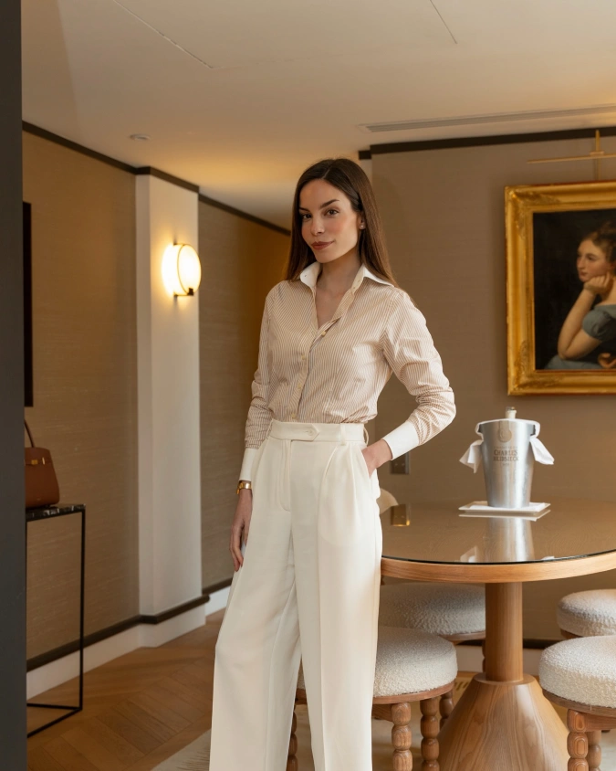 Crisp Striped Button Down and Tailored Wide Leg Trousers for Refined Daily Ease