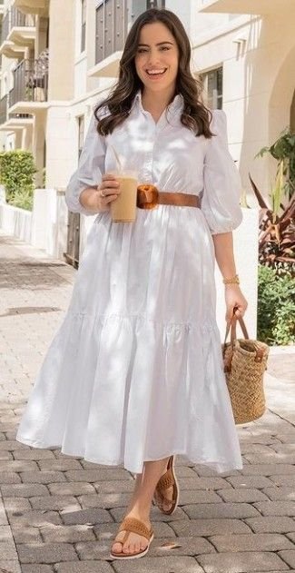 Crisp White Cotton Midi Dress Effortless 4th of July Style