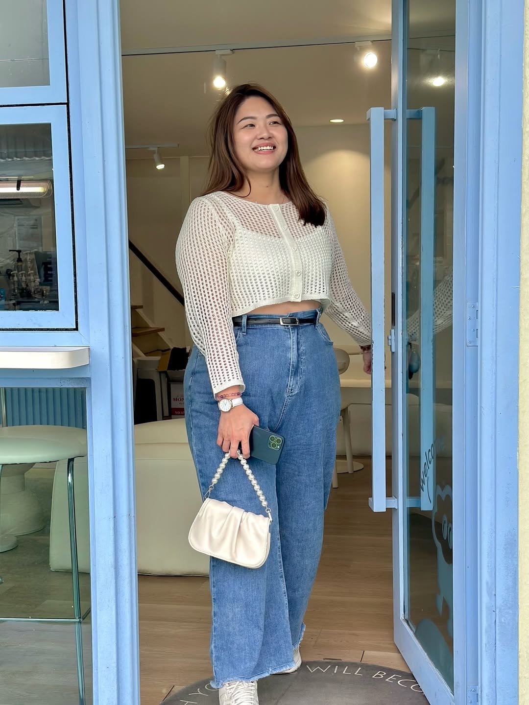 Cropped Textured Knit and Wide Leg Denim