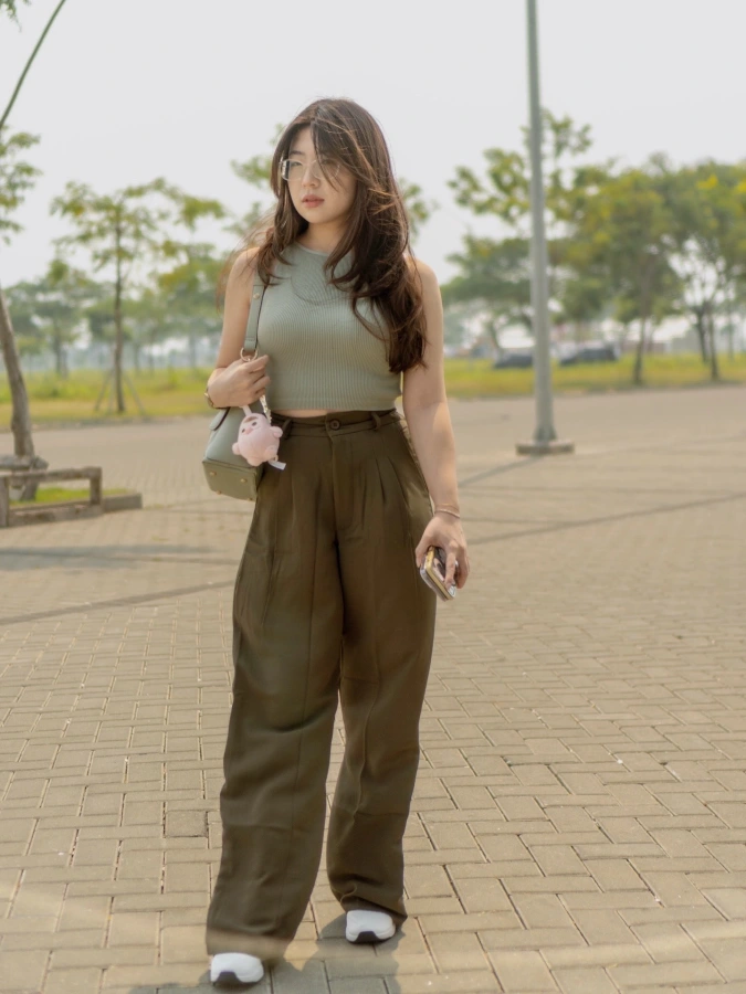 Earthy Sage Wide Leg Casual Chic