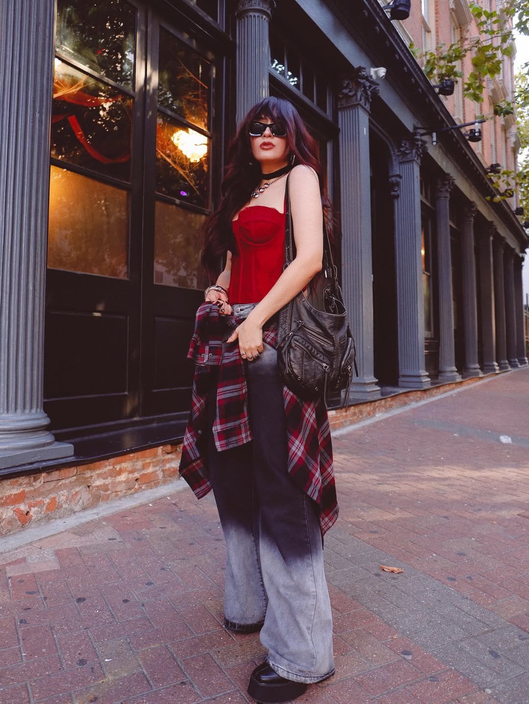Edgy Crimson Wide-Leg Comfort Effortless Concert Streetwear