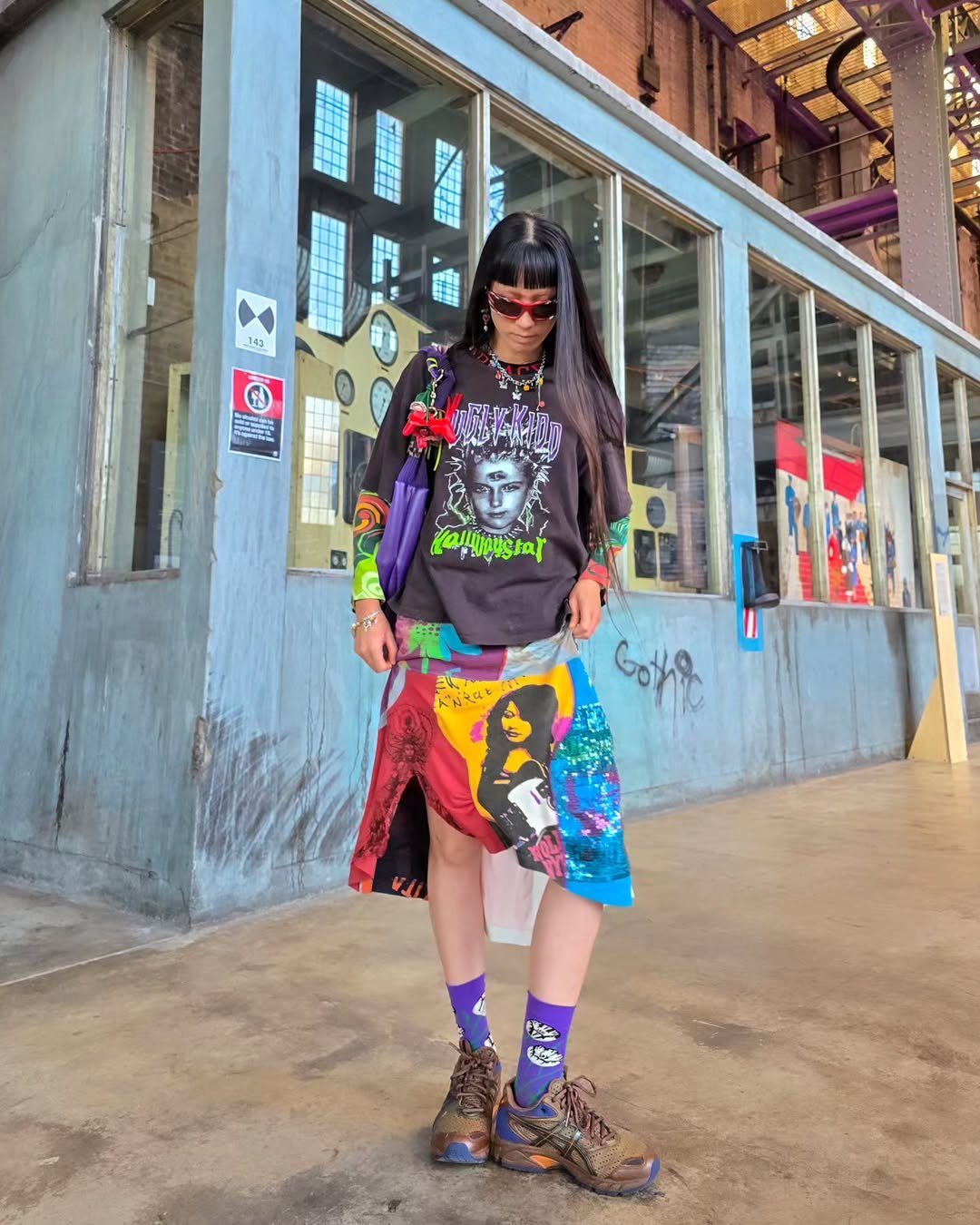 Edgy Graphic Prints and Asymmetric Lines Grunge Concert Streetwear