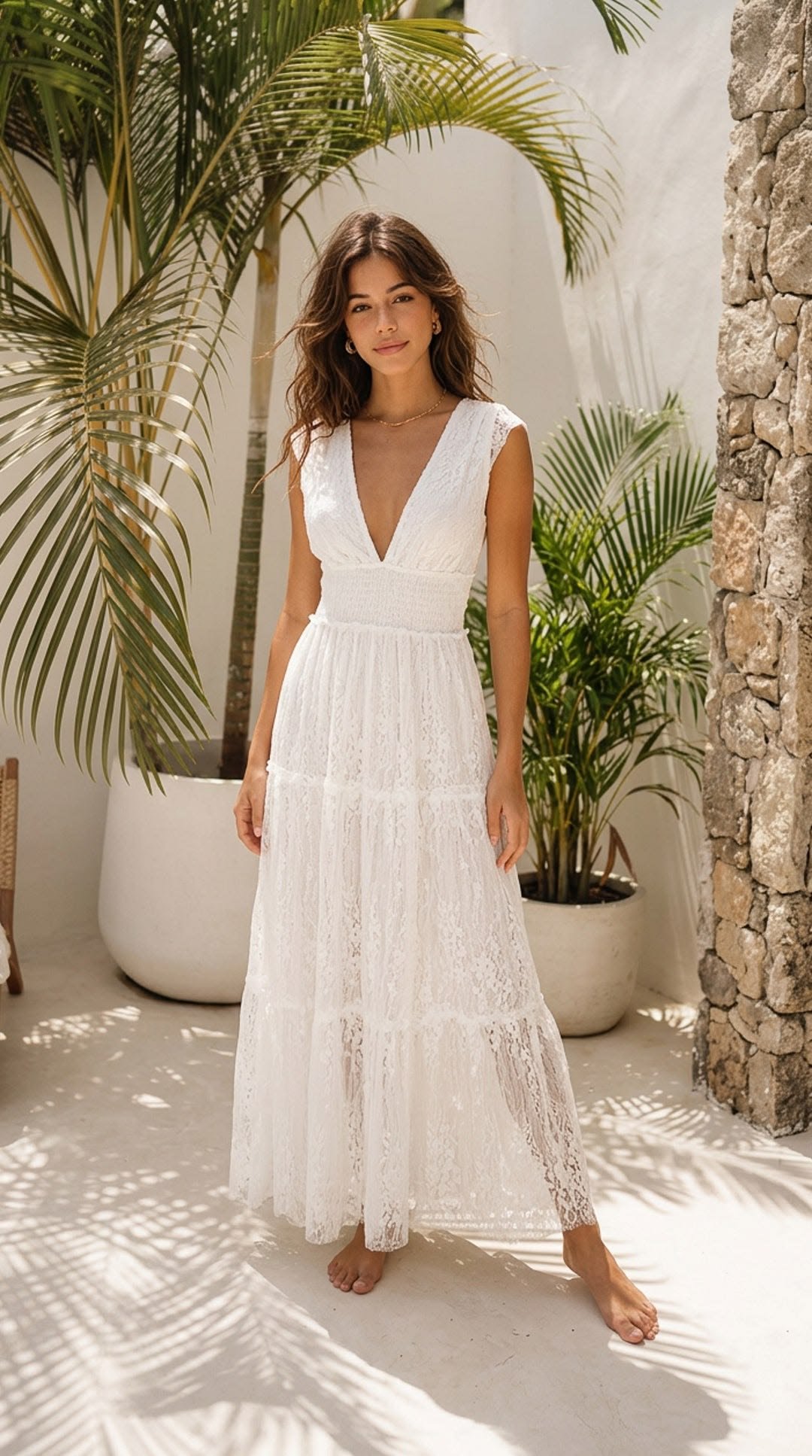 Efforless Boho Chic, White Tiered Lace, Sunny Getaway Style