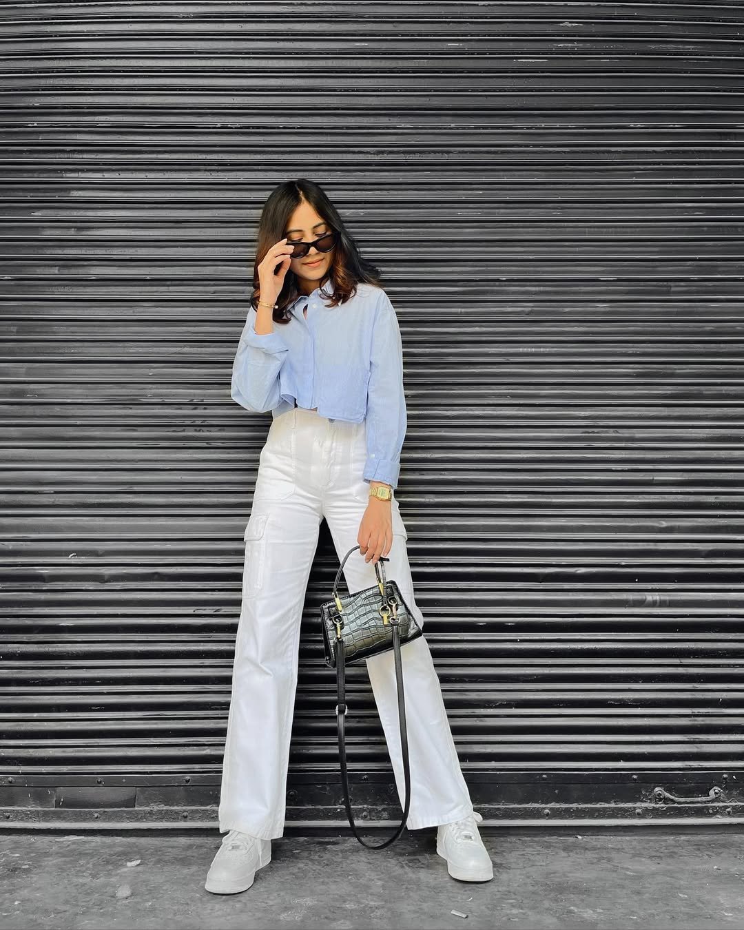 Effortless White High Waist Cropped Light Blue 
