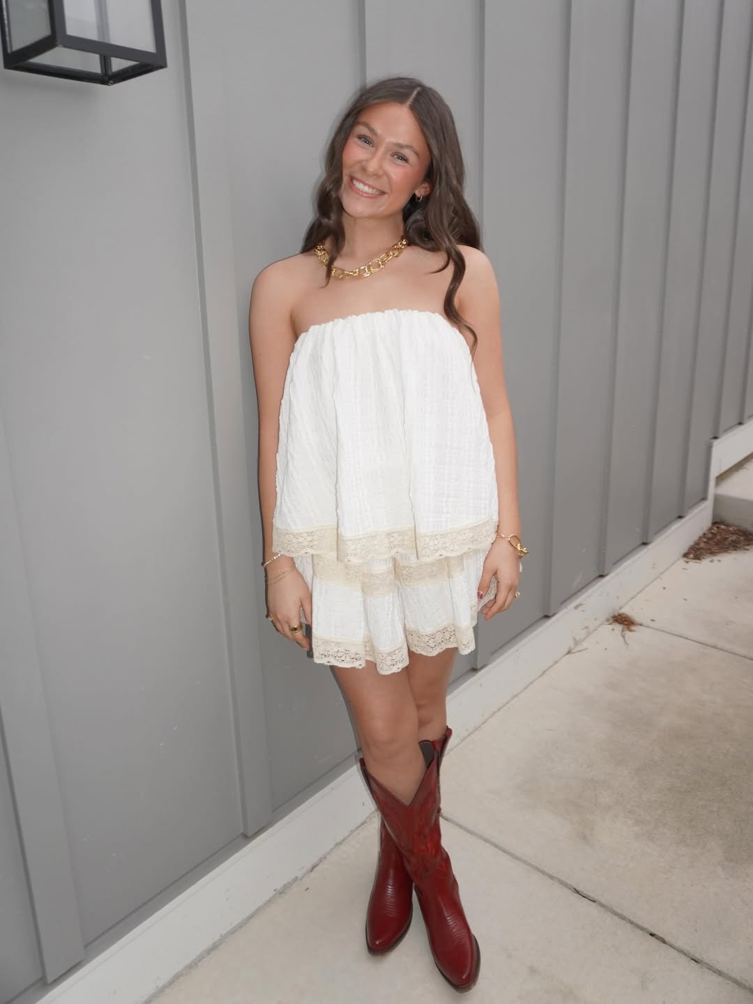 Effortless White Lace and Red Boots A Casual Concert Power Look