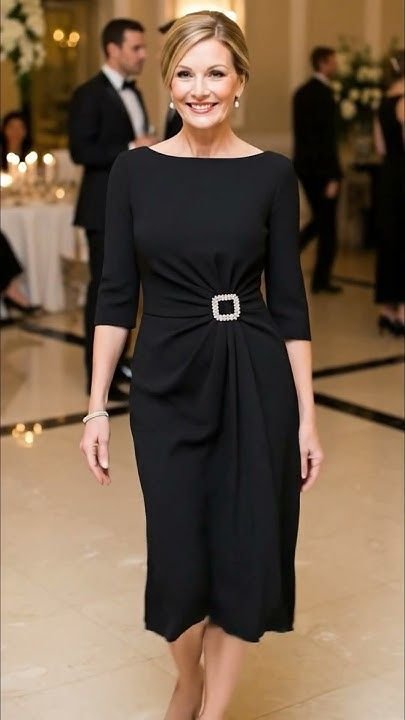 Elegant Black Tailored Formal Wear For Black Tie Wedding Guest Dress For Women Over 60