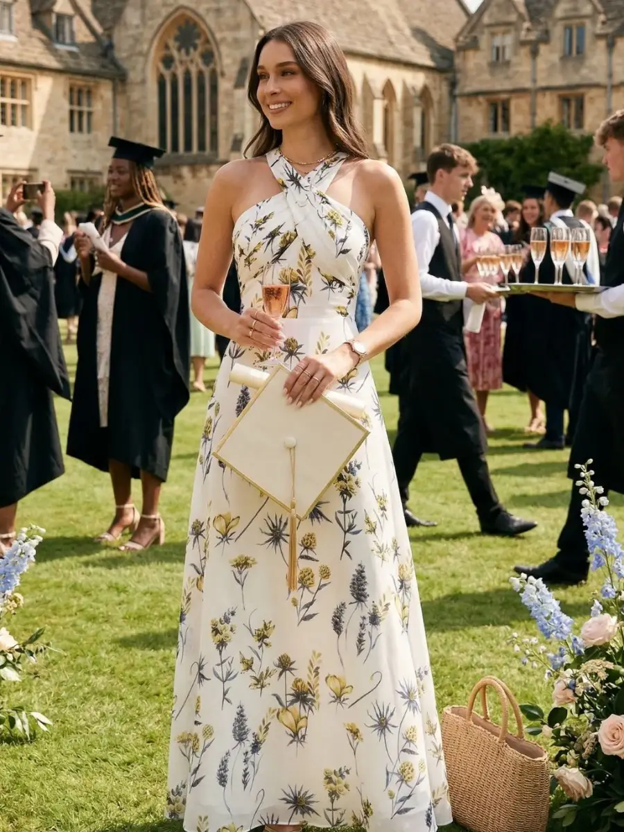 Evolet Floral Halter Neck Midi Dress