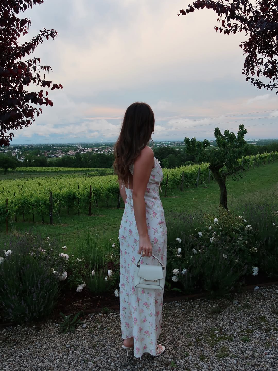 Floral Maxi Dress and Petite Top Handle Bag Elegant European Summer Vacation Style
