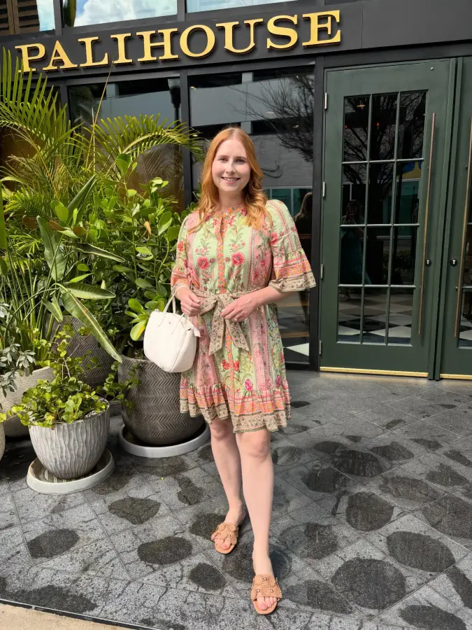 Floral Print Dress and Simple Slides for Timeless Brunch Style
