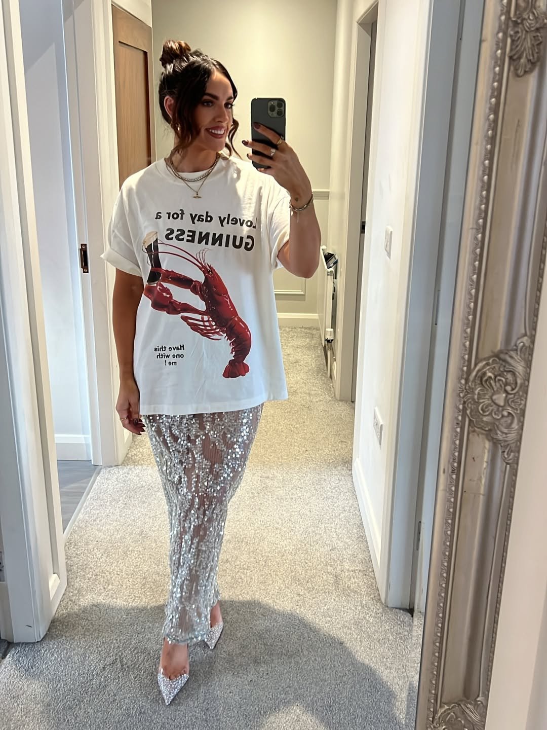 Fun Lobster Graphic, Shimmering Pants, Comfy Chic Casual Concert Outfit