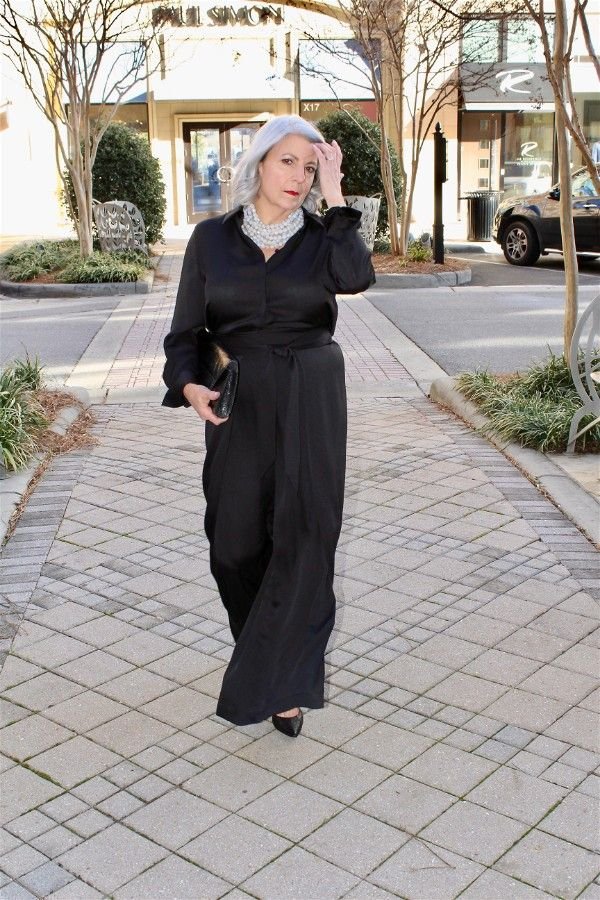 Gorgeous Black Flowing Wide Leg Evening Jumpsuit Alternative For  Black Tie Wedding Guest Dress For Women Over 60
