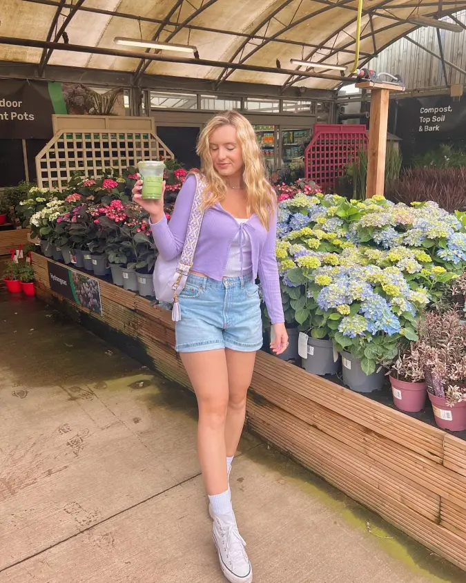 Lavender Ribbed Knit and Denim: Pastel Garden Casual