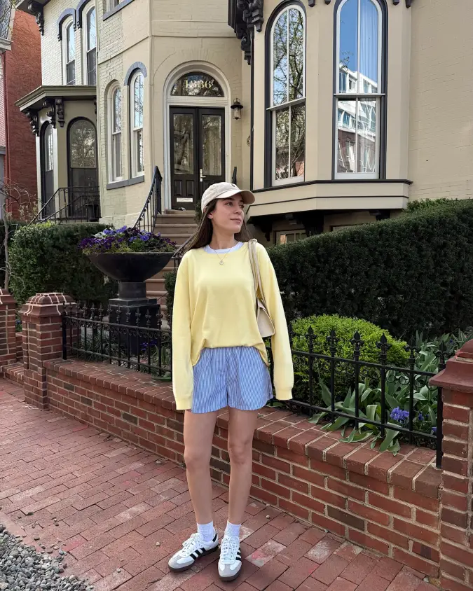 Lemon Yellow and Striped Blue Sporty Casual