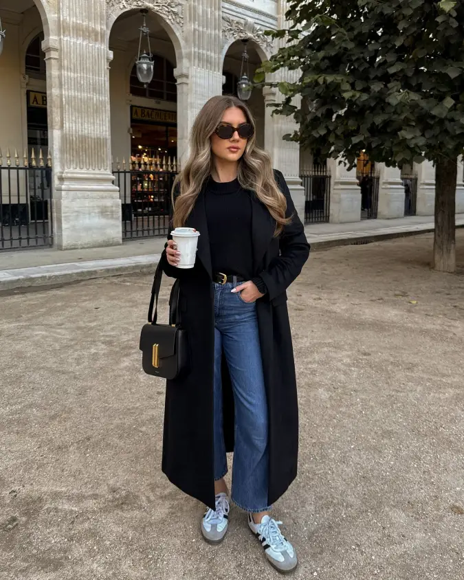 Longline Black Coats and Relaxed Denim for Weekend Comfort