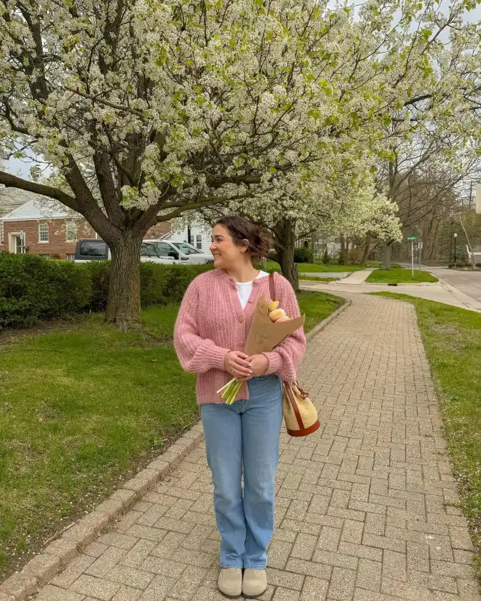 Mauve Pink and Straight Leg Denim Cozy Weekend Knits