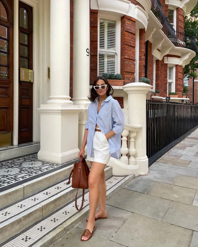 Oversized Striped Linen: Breezy Blue City Button-Down