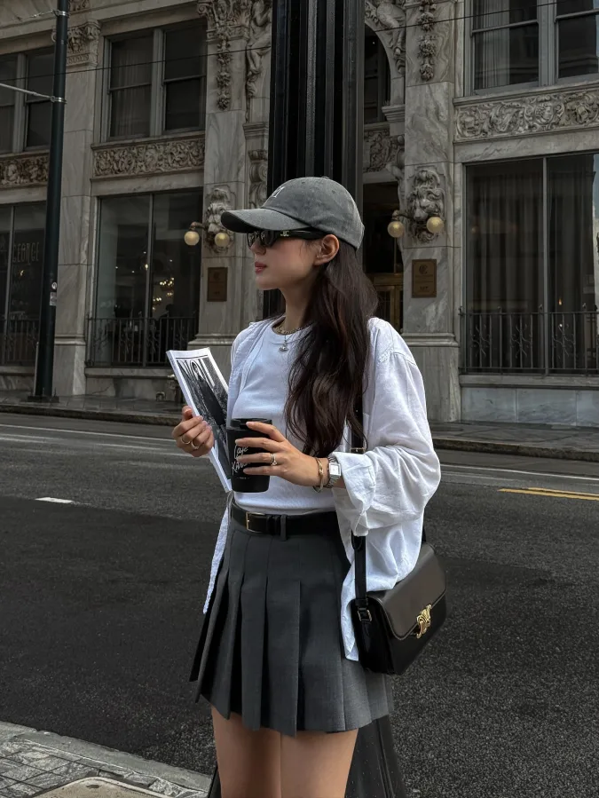 Pleated Grey and Layered White Cotton: Urban Academic Activewear