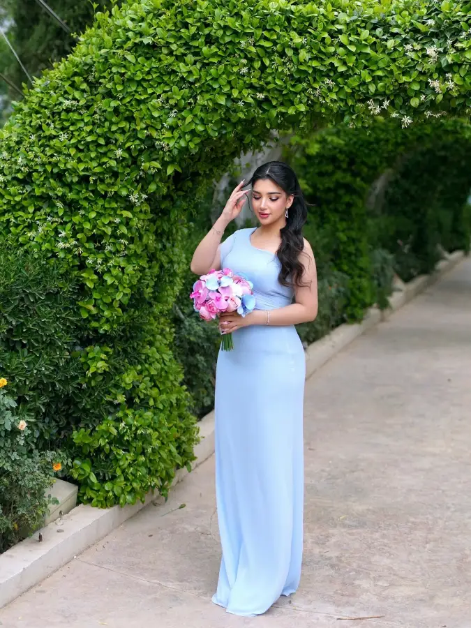 powder blue one shoulder maxi serene garden graduation style