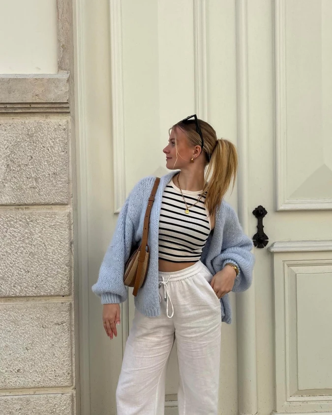 Powder Blue and Linen Stripe Relaxed Weekend Knits