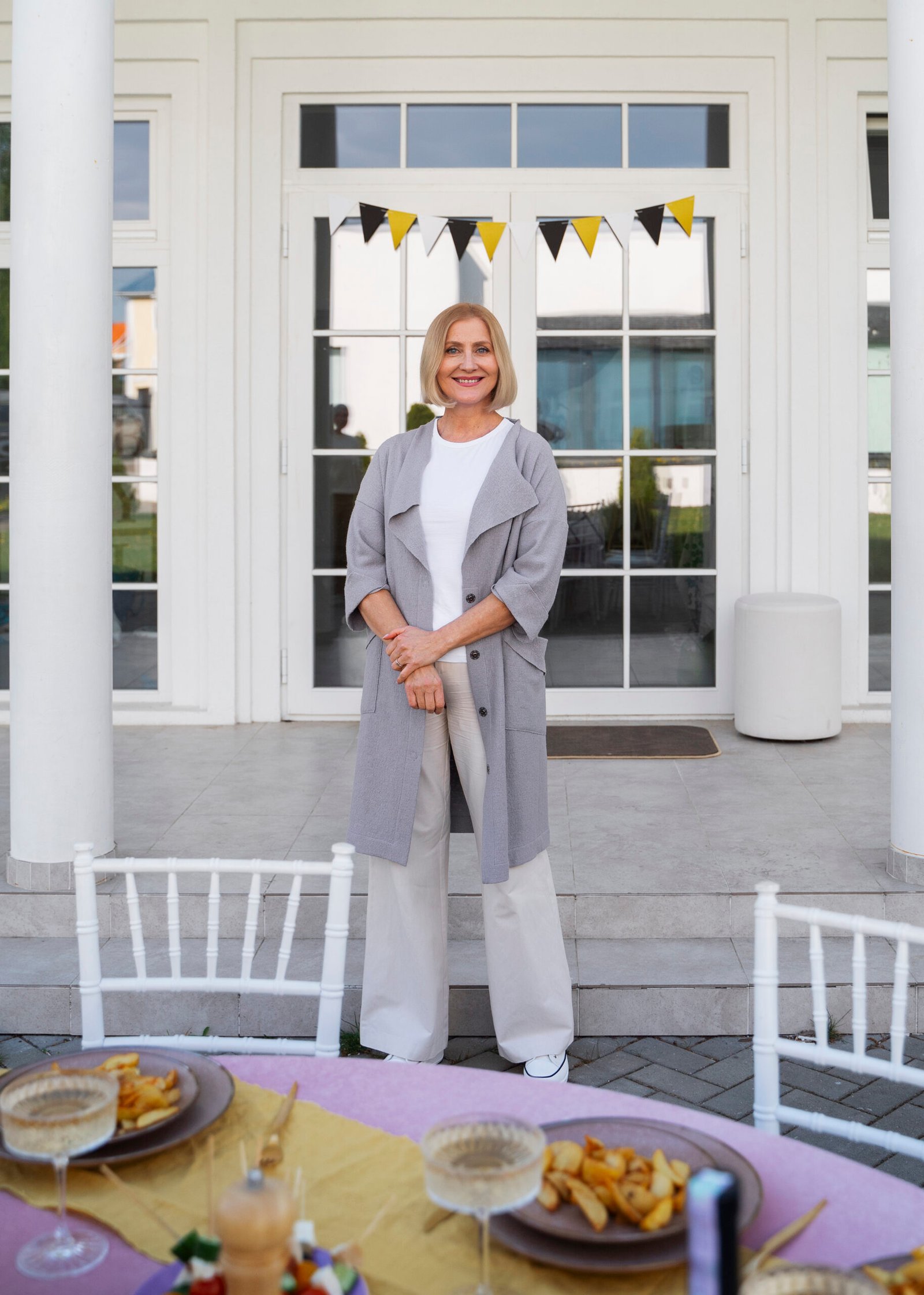 Relaxed Neutral Wide Leg Sophisticated Layers For A Wedding Farewell Party Outfit
