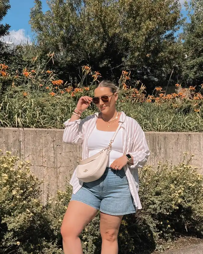 Relaxed Striped Layer and Denim Shorts for Effortless Summer Weekend Style