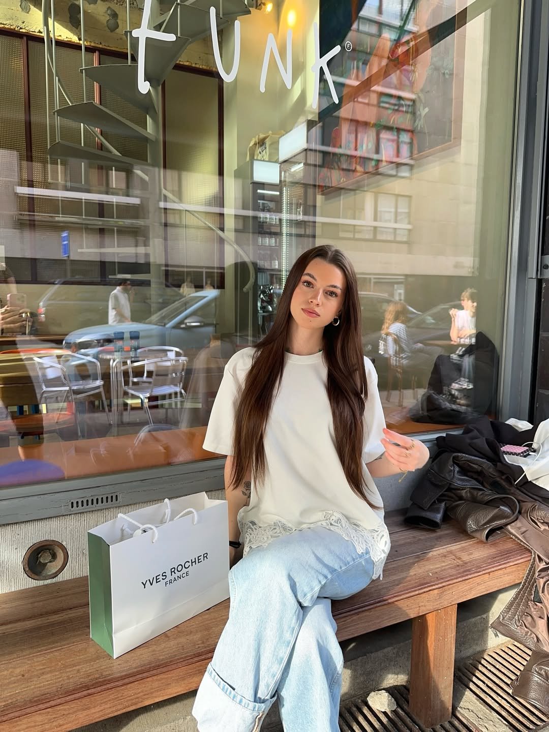 Relaxed White Lace Tee and Light Wash Wide Leg Jeans Effortless City Casual