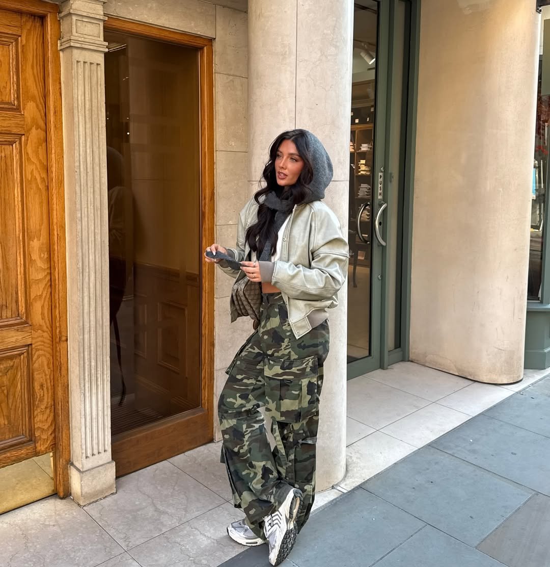 Sage Green Leather and Camo Street Style
