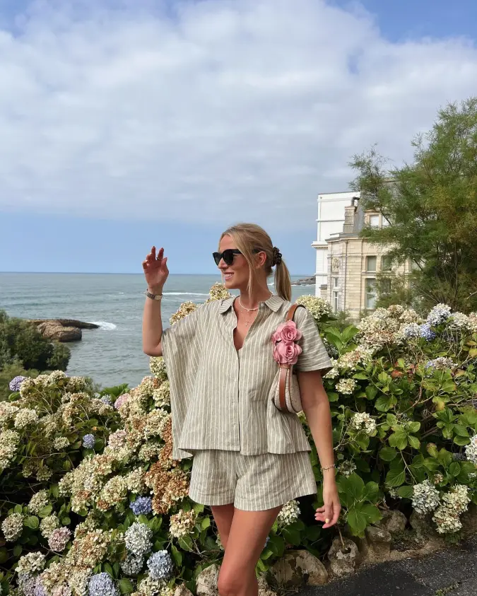 Sage Striped Linen & Rosette Oversized Summer Set