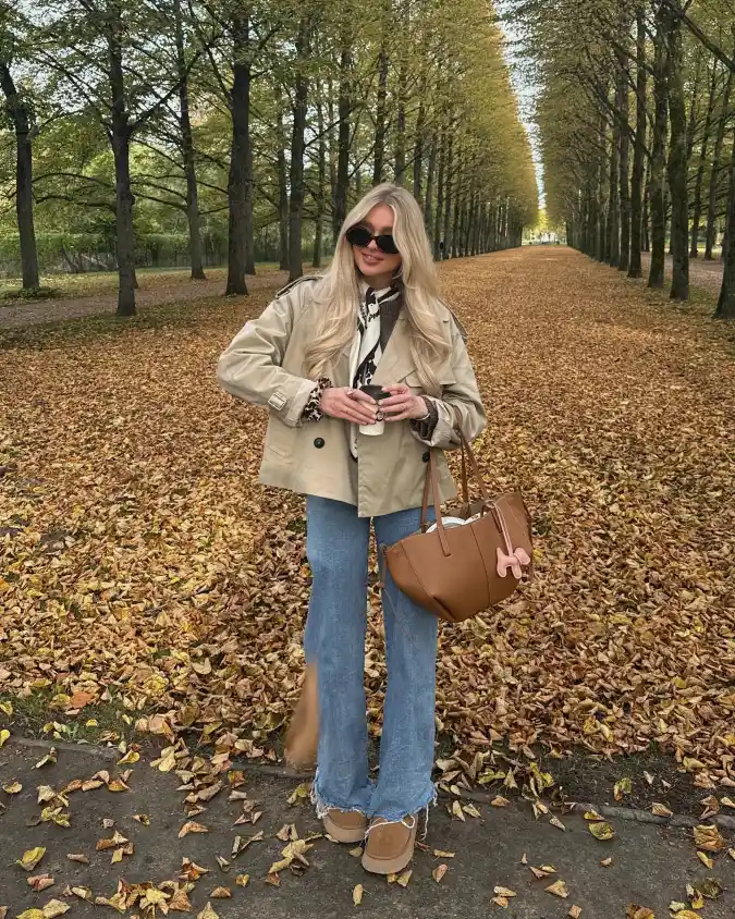 Sand Cropped Trench and Raw Hem Denim Cozy Weekend Knits