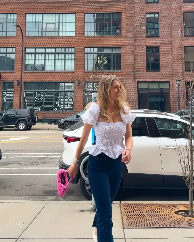 Smocked Puff Sleeve Top and Dark Denim for Relaxed Brunch Style
