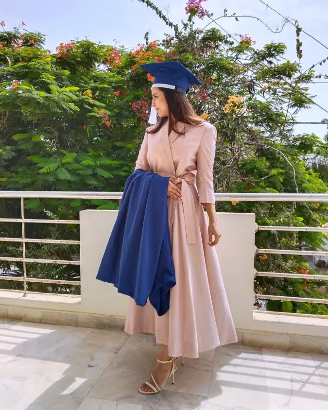 Soft Blush Wrap: Modern Tailored Grace for Graduation Milestones