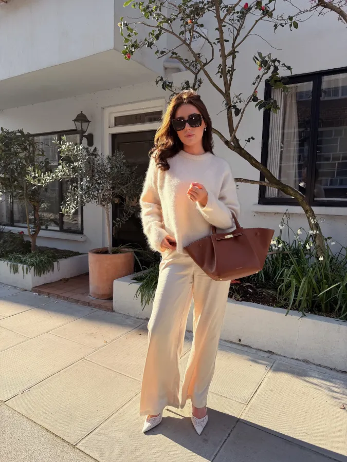 Soft Cream Knits and Flowing Trousers for Elevated Casual Style