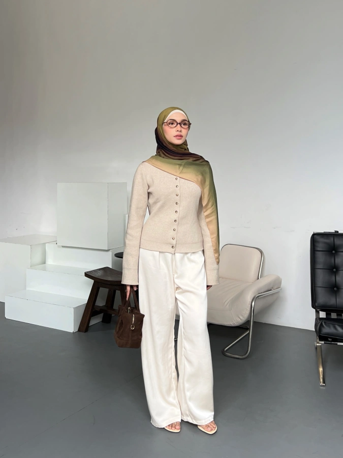 Soft Neutral Tones: Relaxed Satin Pants for Effortless Office Elegance